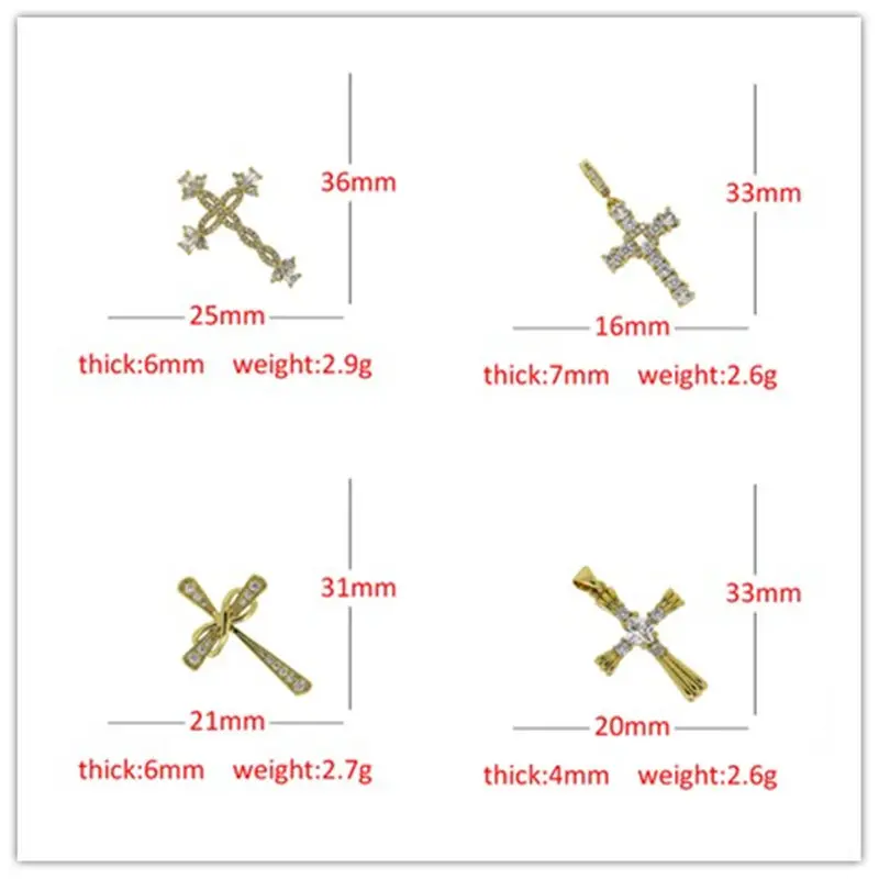 

3pcs pave chic white crystal cubic zircon cz religious cross gold charm pendant for DIY making jewelry materials wholesale 2021