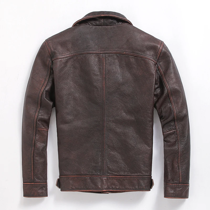 

Nice Shipping Vintage Man Genuine Leather Jackets Dark Brown Motorcycle Male Genuine Leather Coats
