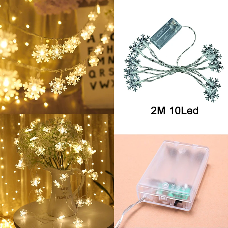 Warm 2m 10 Lights Украшения для рождественской елки, 1 шт., 2,5 метров, снежинка/звезда, цепь, ленты, ткань, сделай сам, украшения для рождественской елки, декор для рождественской елки - Цвет: Warm 2m 10 Lights