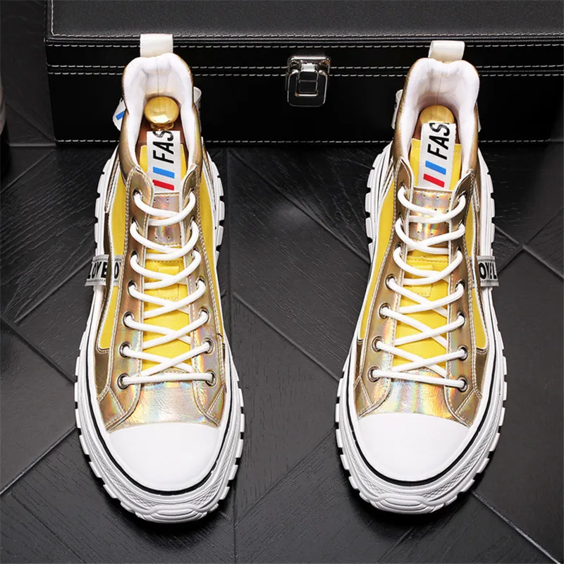 Harga Sneakers Punk Pria Emas Perak Warna Campuran Atasan Tinggi Sepatu Selebriti Web Sepatu Bot Pergelangan Kaki Datar Zapatillas Hombre