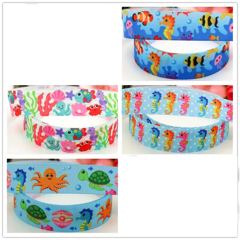 DUWES 7/8 ''Бесплатная доставка Омаров морская лошадь Животные Печать grosgrain лента