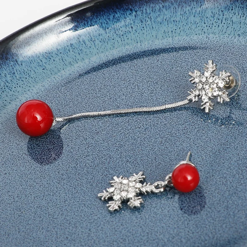 925 Стерлинговое Серебро Снежинка вишня длинные серьги гвоздики в рождественской