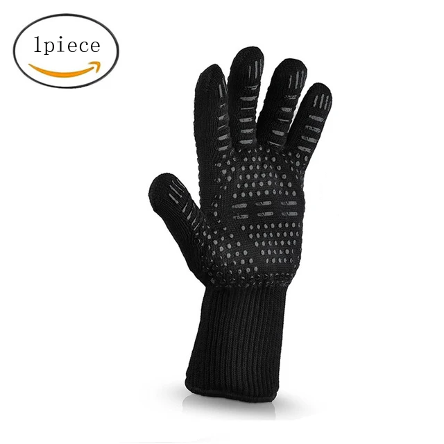 Black dot 1piece Кухонные противопожарные перчатки, термостойкие толстые силиконовые перчатки для барбекю, перчатки для гриля, перчатки для мытья посуды, выпечки, печи для барбекю, перчатки для жарки - Цвет: Black dot 1piece