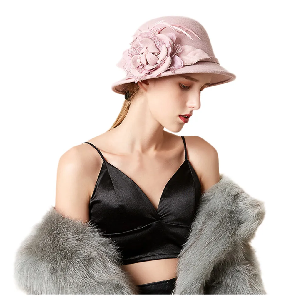 Шляпа в стиле ретро 19Nov07 женская элегантная фетровая Панама с изображением диких