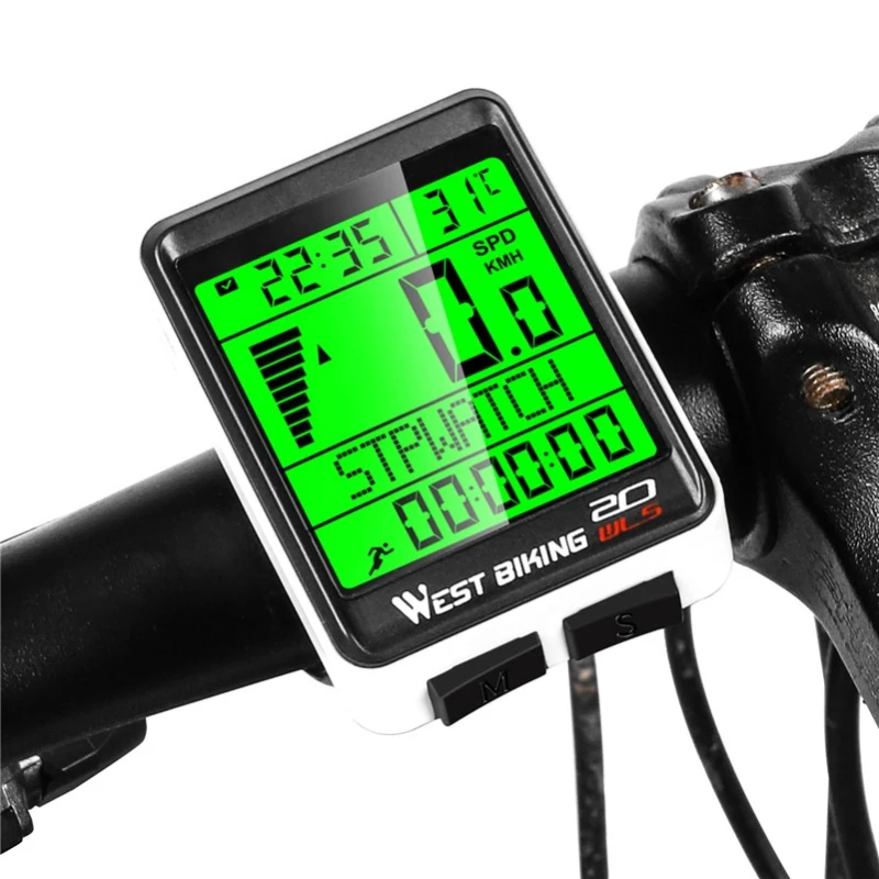 

WEST BIKING LED Waterproof Bicycle Computer Wireless 5 Language Cycling Bike Odometer Stopwatch Speedometer 2.1in Bike