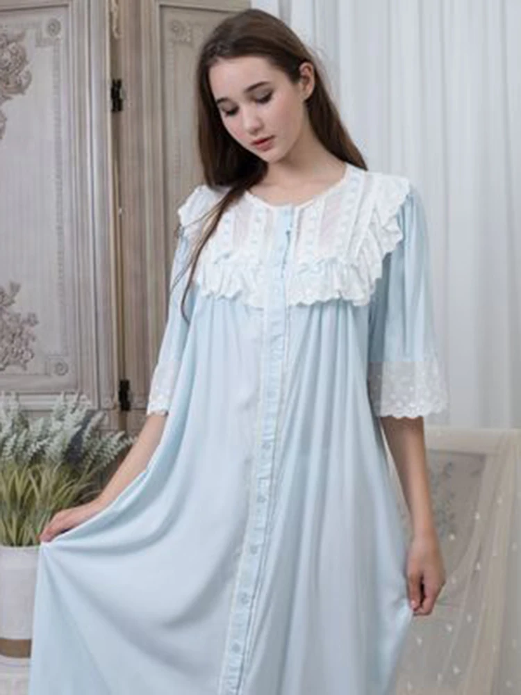 

Women Cotton Princess Soft Nightdress Loose Big Yards Plus size Gown Middle East Sleepwear Lace Long White Pink Blue Nightgown