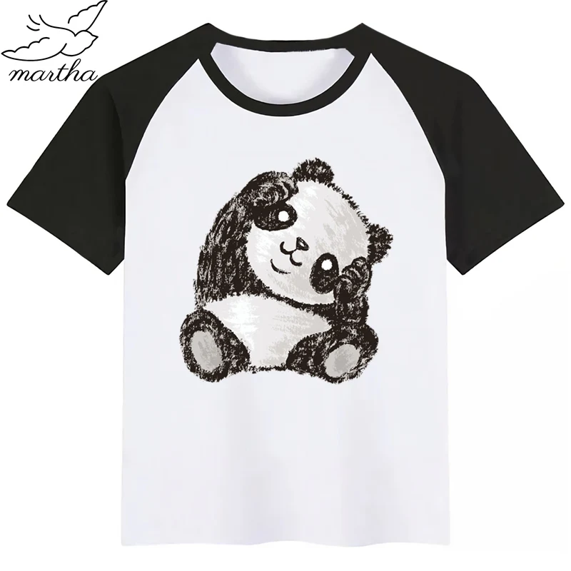 Детские летние топы для мальчиков и девочек футболка с акварельным принтом панды