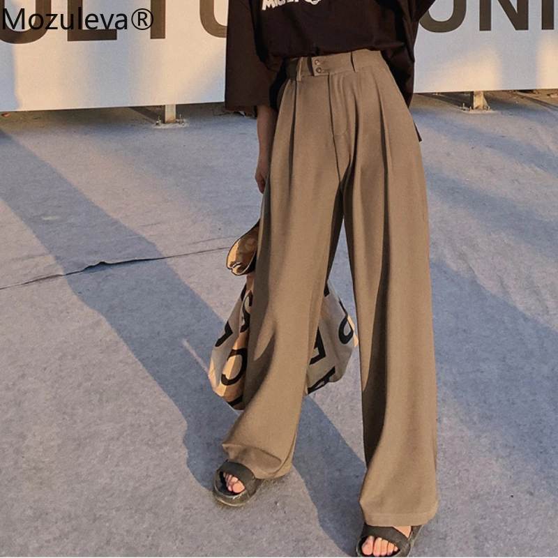 

Брюки Женские однотонные на пуговицах с высокой талией и карманами