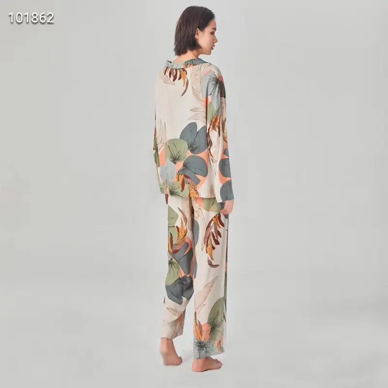 Пижамные комплекты весенне осенняя одежда для женщин длинный рукав штаны с