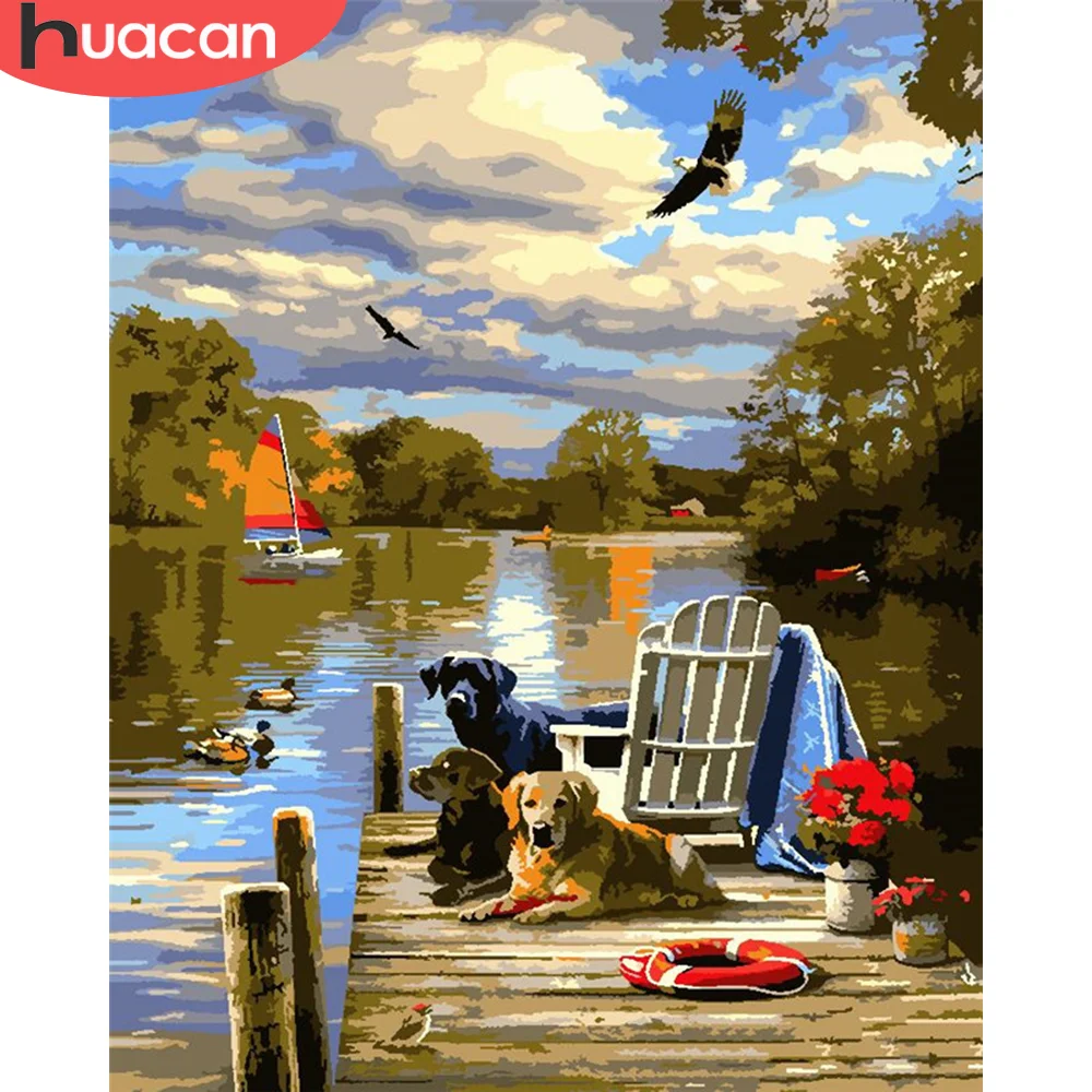 

HUACAN DIY картины по номеру собаки наборы рисования на холсте Живопись по номерам пейзаж Ручная роспись картина искусство подарок домашний дек...