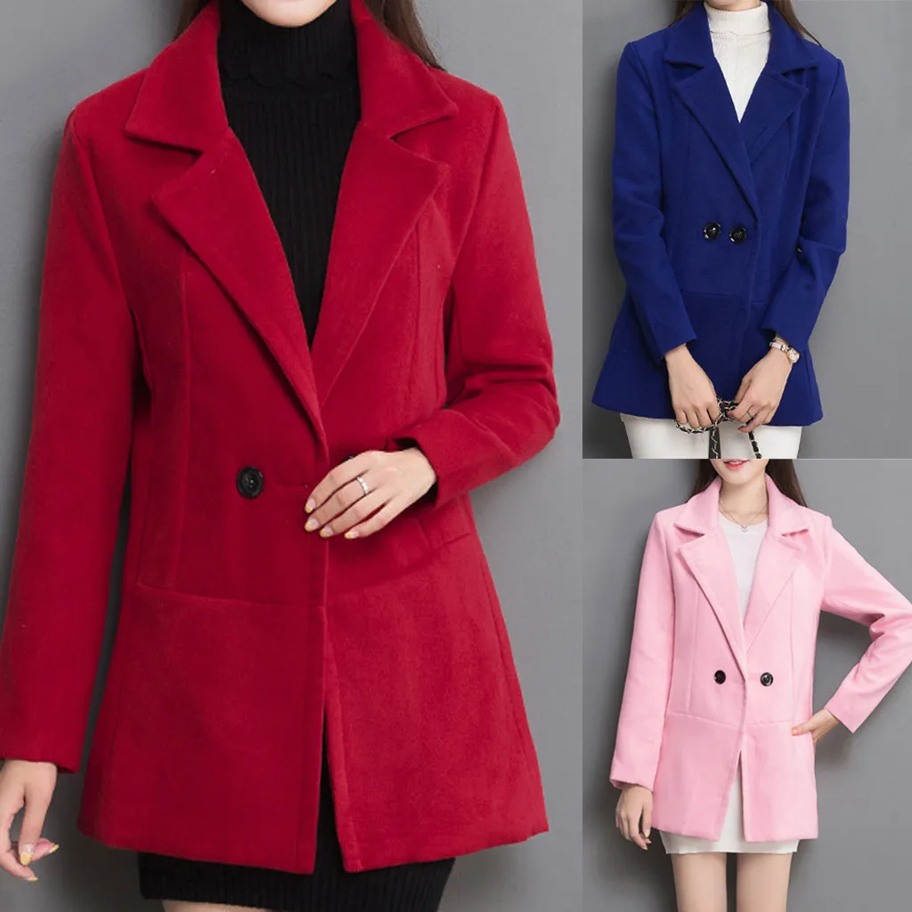 Новинка зимы модный тонкий Женский Тренч из кашемира и шерсти с отворотом