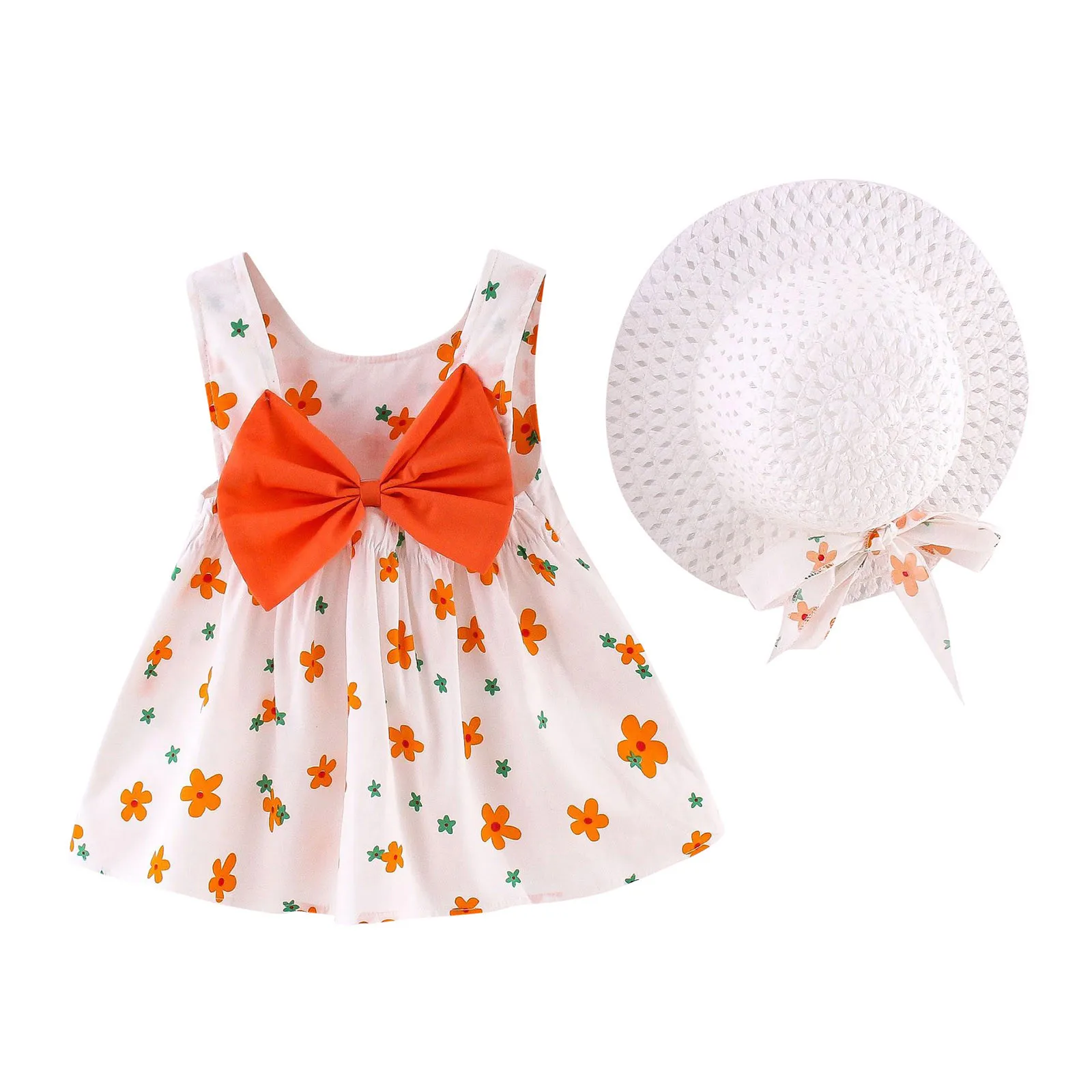 

Baby Girl Dress Print Summer Princess Party Dress Infant Toddler Clothes Newborn Baby Dress+hat 2pcs Kids Clothing Set Kawaii