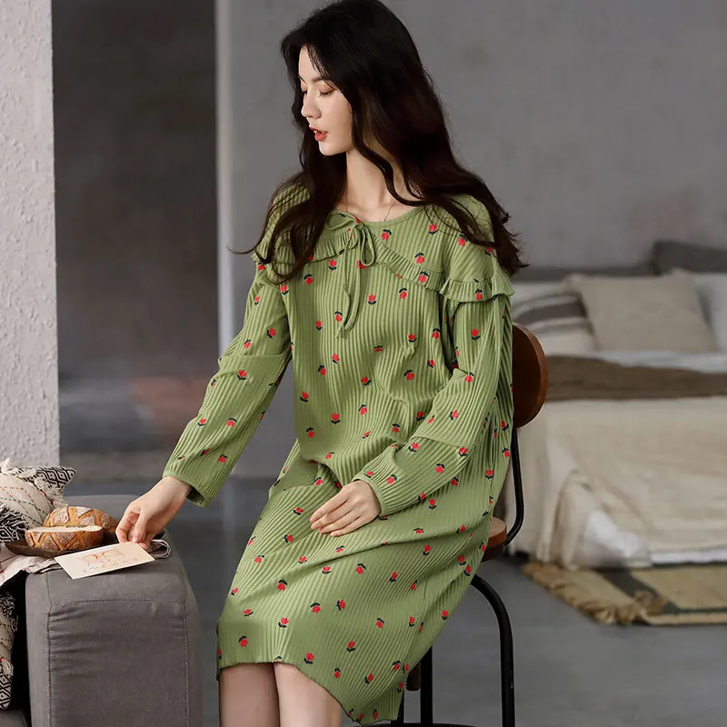 Женское длинное Ночное платье белая ночная рубашка с длинным рукавом сорочка