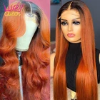 Парики из перуанских прямых волос Lucky Queen, парики на сетке 4 х4, с эффектом омбре, из человеческих волос оранжевого цвета, предварительно выщипанные для чернокожих женщин