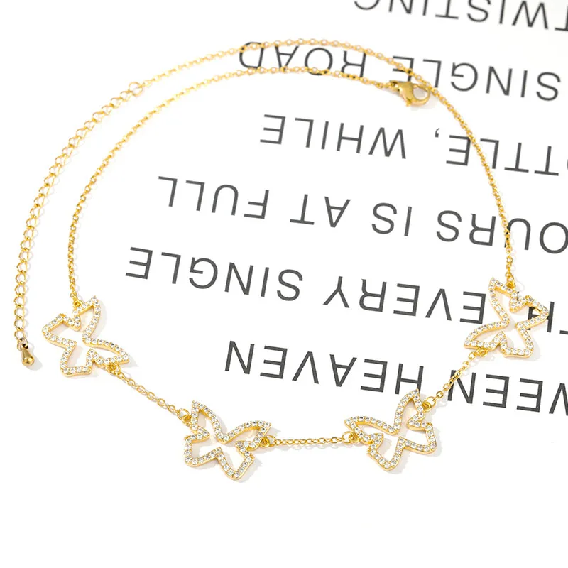 Цепочка с подвеской-бабочкой из высококачественного хрусталя золотым цирконием