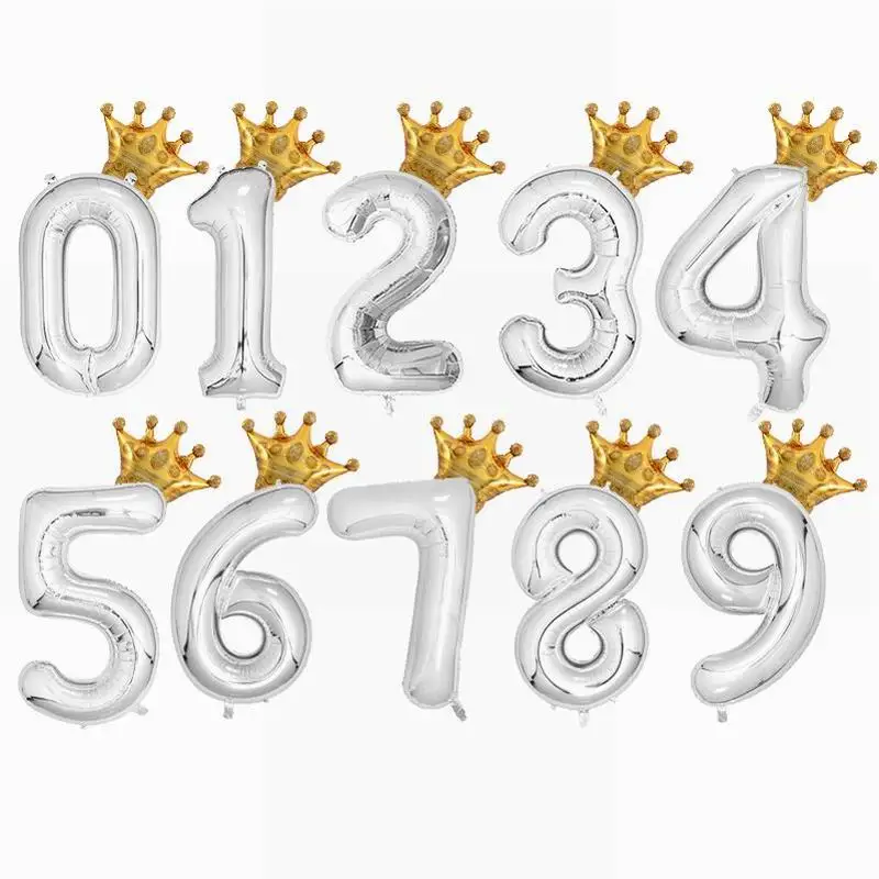 silver 2 шт./лот 40 дюймов номер фольги шары цифра воздушный шар Дети День рождения Дикие один украшения юбилей Корона Декор поставки - Цвет: silver