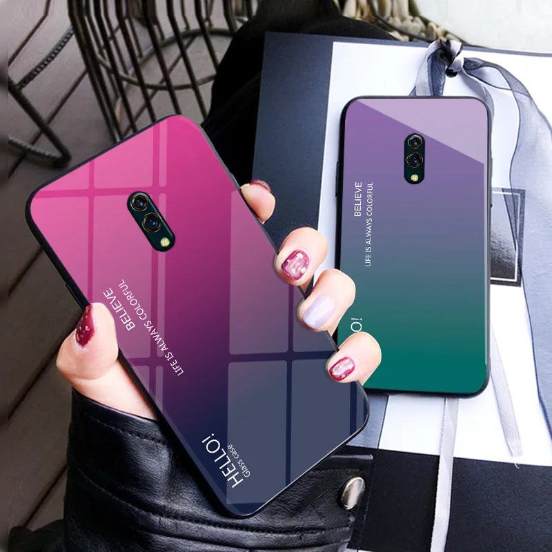 

ForOPPO K3 Case Gradient Aurora Tempered Glass Back Cover Case For OPPO Realme X Colored Glass Case for OPPO RealmeX
