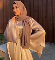 ramadan eid satin hijab dress dubai abaya turkey summer flare sleeve muslim fashion maxi dresses for women islam clothing kaftan