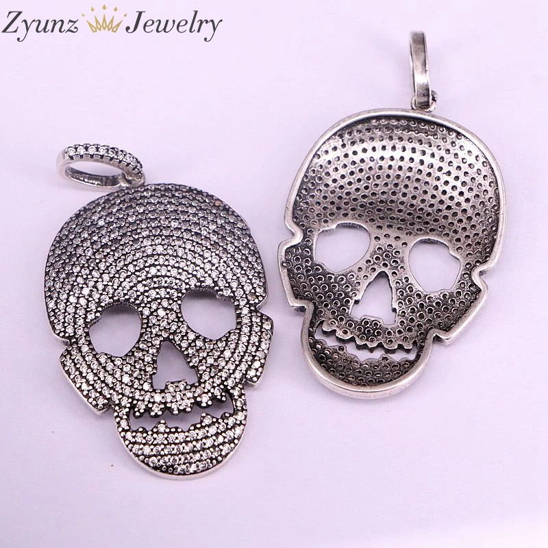 4PCS 26*36mm CZ Micro Pave Skull Pendant Necklace Clear Cubic zirconia pave skull charm pendant necklace | Украшения и аксессуары