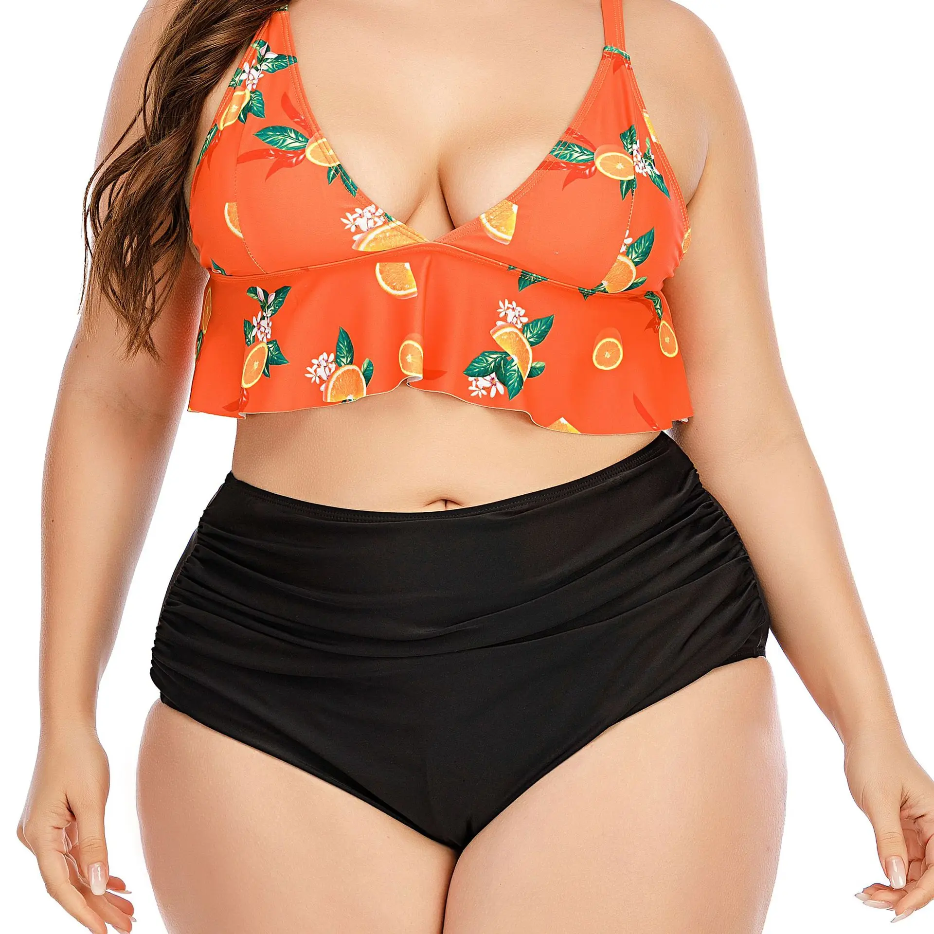 Swimwear Women Bikini 2021 Beachwear Two Piece Set Swimsuit Pure Adult Swim Wading Sports High Waist Fat Plus Size Print