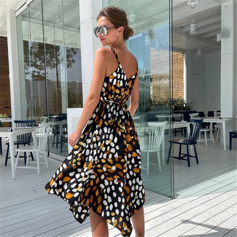 

WEPBEL Women Summer Sexy Floral Print Strap Dress Ladies Elegant Sleeveless Halter Sweet Dress