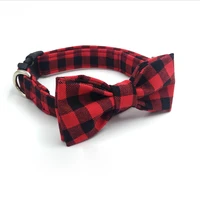 christmas plaid print collar with leash set pure cotton handmade bowtie gift for pets