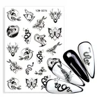 Новинка 2022, черные и белые татуировки для ногтей, слайдер, змея, животные, дизайн, маникюр, лось, волк, Бабочка, наклейки для ногтей, водные обертывания, аксессуары