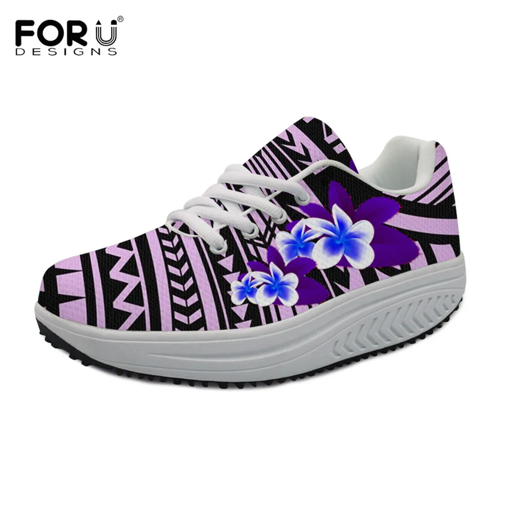 

FORUDESIGNS Flats Women Height Increasing Shoes Polynesian Tribal Flower Ladies Casual Platform Swing Shoes Girls Slimming Shoes