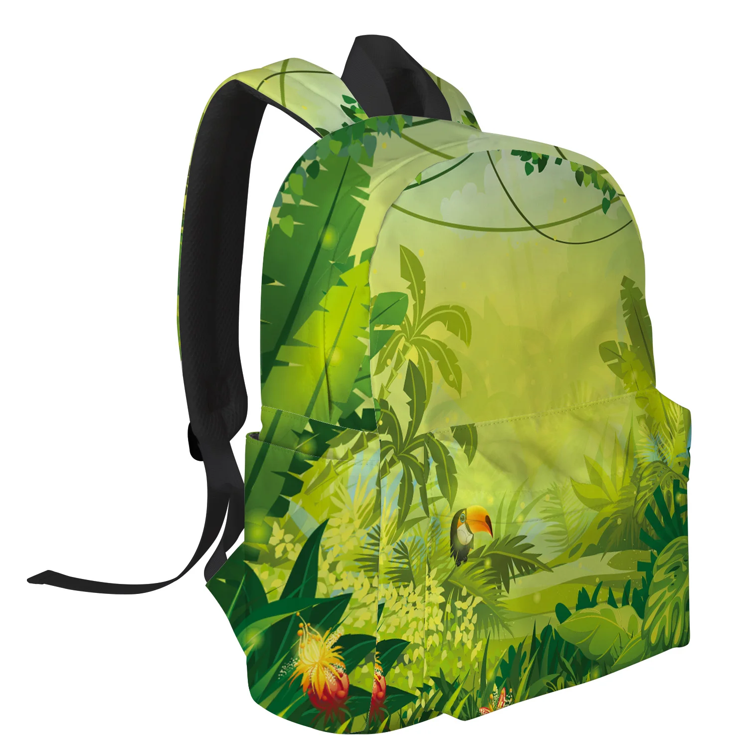 Натуральный зеленый рюкзак с изображением леса птицы и цветка из мультфильма для