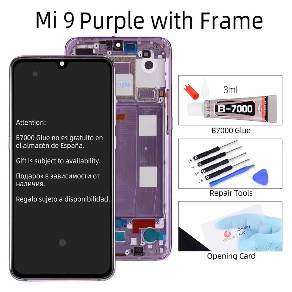 6,39 ''AMOLED ЖК-дисплей для Xiaomi Mi 9 дисплей сенсорный экран с рамкой для Xiaomi Mi 9 SE ЖК-дисплей Замена экрана - Цвет: Mi 9 Purple Frame