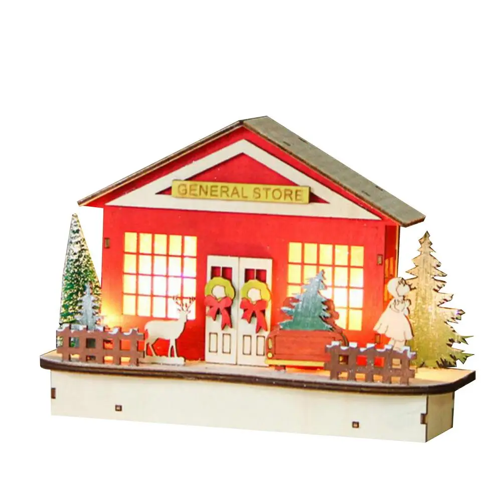 

Christmas Luminous Cabin Wooden House With LED Light Table Ornament 2022 New Year Home Party Decoration Gifts