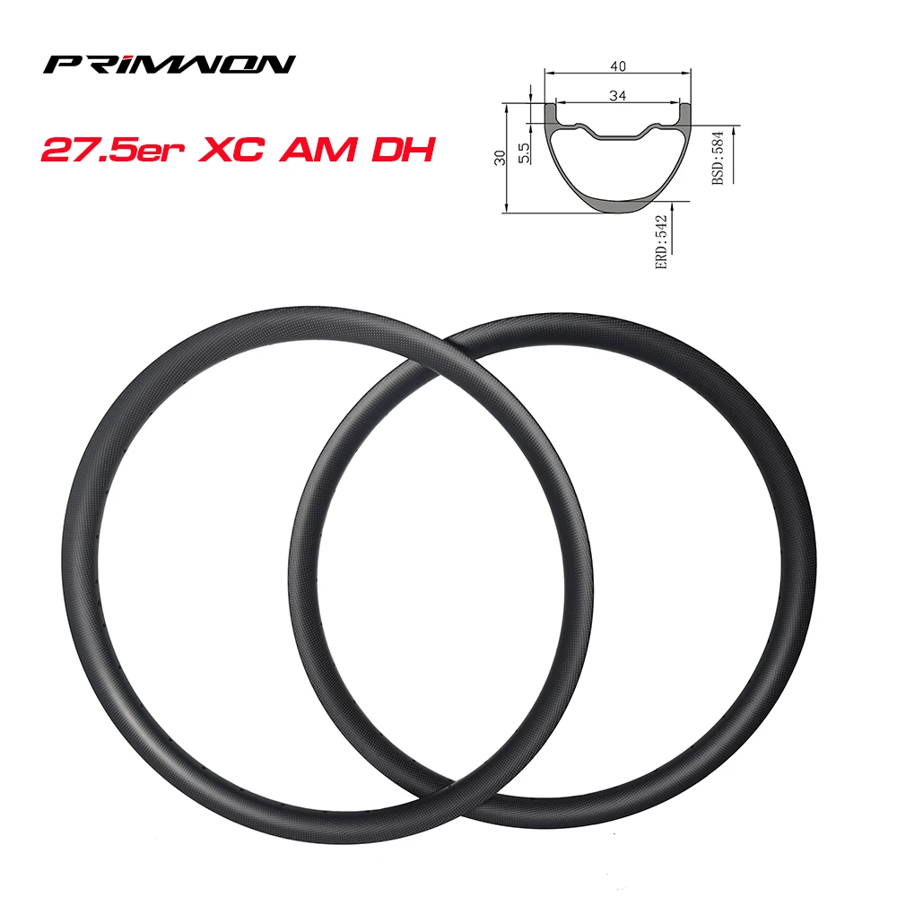 

27.5er MTB XC Bicycle Carbon Rims Clincher Tubeless 40mm Wide 30mm Deep 650B Hookless Mountain Bike Wheels AM DH ENDURO FR BOOST