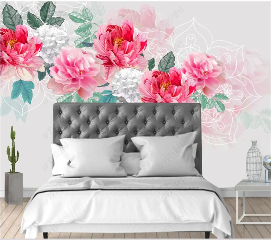 Пользовательские обои расписанные вручную акварельными цветами современный