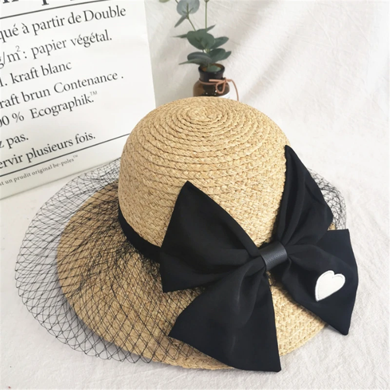 

New Summer Sun Hats Women Lace Bownot Raffia Straw Hat Fashion Girl Beach Panama Hat Casual Bone Feminino