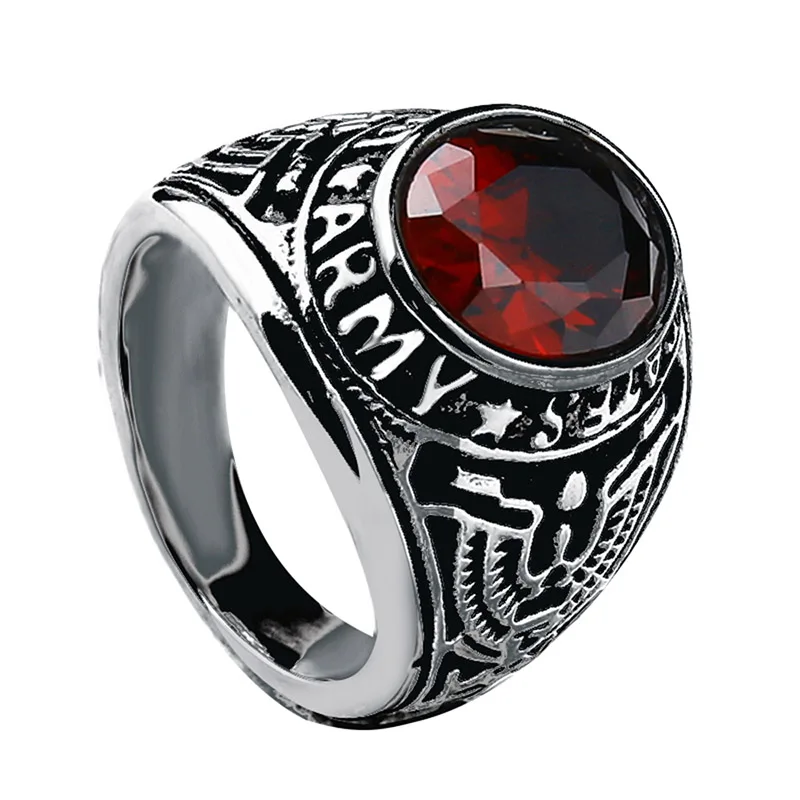 Valily Jewelry Для Мужчин's армии США кольцо с красный/зеленый/черный CZ камень нержавеющая сталь Винтаж американские военные кольца для Для женщин - Цвет основного камня: red