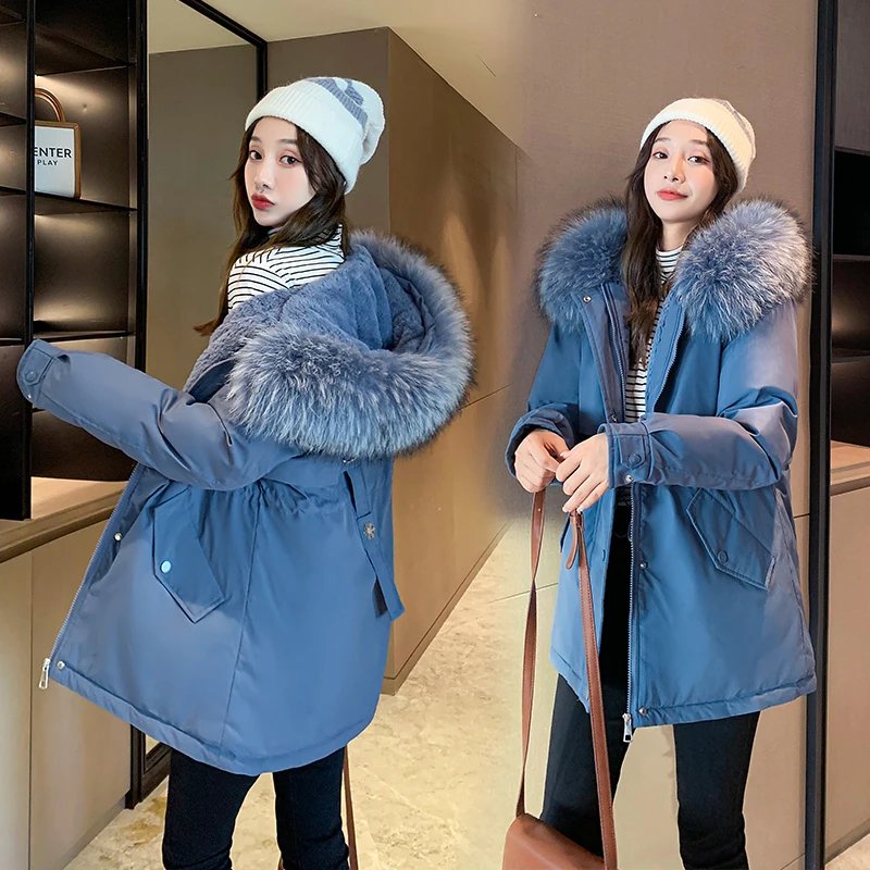 

ISENMAL Fur Hooded Padded Winter Puffer Autumn Warm Jacket Long Female Coat Women Tops Loose Fashion Parka Coats Outerwear Snow