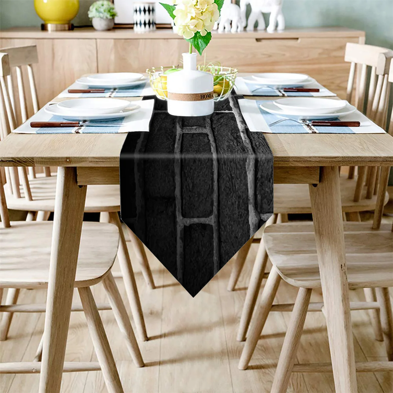 Черно-Белая настенная настольная дорожка с изображением кирпичной стены