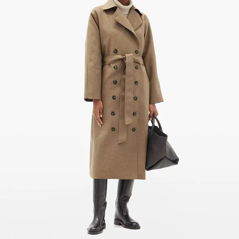 

Women woolen coat double breasted sashes coat keep warm temperament lady long coat
