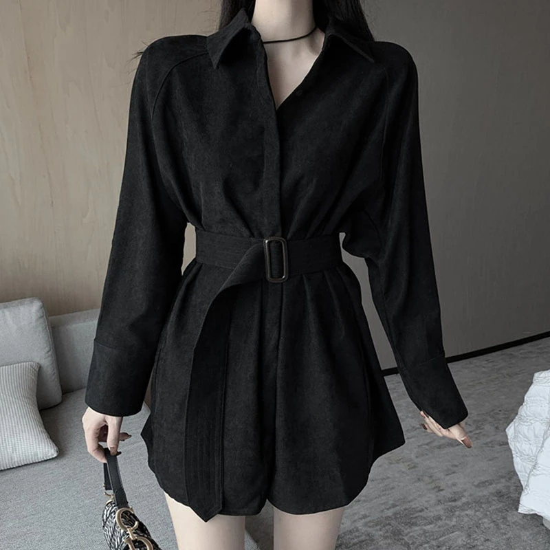 Женская Вельветовая рубашка свободного покроя модная черная с длинным рукавом и