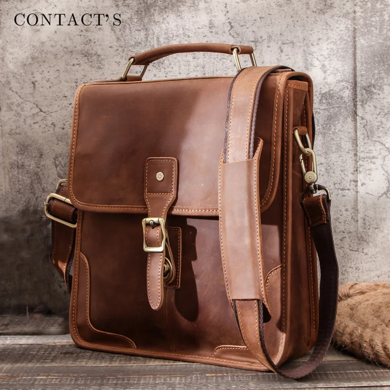 2020 new genuine leather men s messenger bag vintage shoulder bags for 12  Ipad Laptop mini high quality male crossbody bag