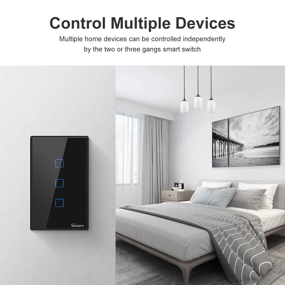 SONOFF T3 UK/US/EU Wifi сенсорный экран переключатель работает с Amazon Alexa/Google Home/для Google Nest/Роскошная стеклянная панель/светодиодный светильник