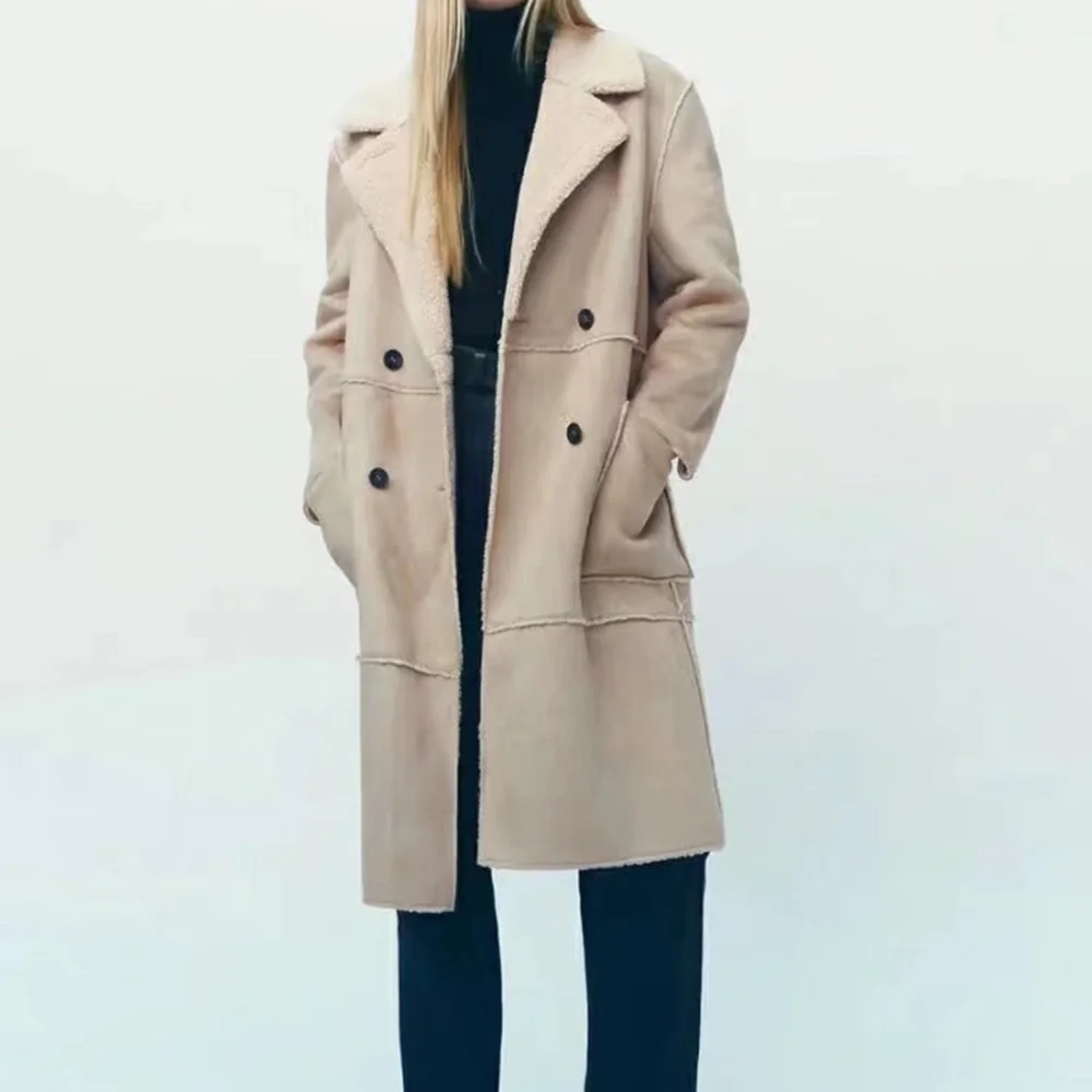 Solid Woolen Winter Coat For Women Long Sleeves Pockets Wool Coat For Women Office Lady Warm Fur Coats For Women Winterwear
