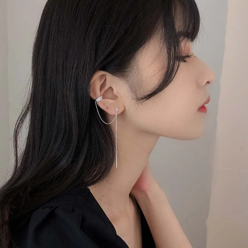 

Todorova 1pcs Ear Cuff Clip Earrings Minimalist Long Chain Cubic Zircon Ear Jewelry For Women Korean Fashion Gifts