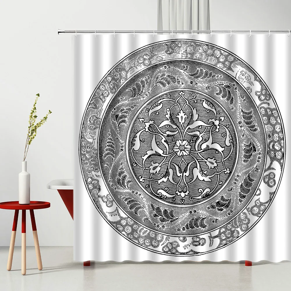 

Black And White Geometric Shower Curtain Printing Pattern Hanging Curtain Set Anti-Mold Bathroom Accessories Polyester Fabric