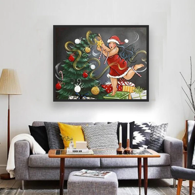 DIY Алмазная картина &quotТолстая Леди и Рождественская елка&quot вышивка крестиком