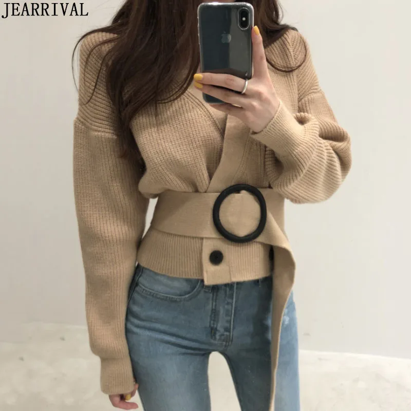 Осенне-зимний шикарный кардиган свитер 2019 корейский стиль Женский v-образный