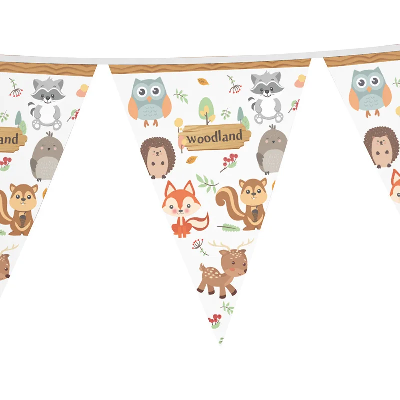 12pcs/lot Lovely Fox Owl animals printed Paper Flag cartoon Elk Raccoon Pennant Banner for kids Happy Birthday Party Decorations | Дом и сад