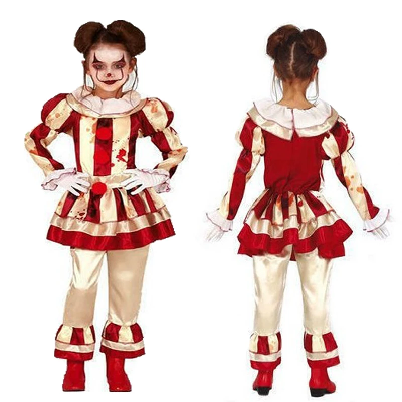 Circus Clown Pennywise Costume Cosplay Girls droll Joker Carnival Halloween Carnival Kids Carnival play Party Dress Female