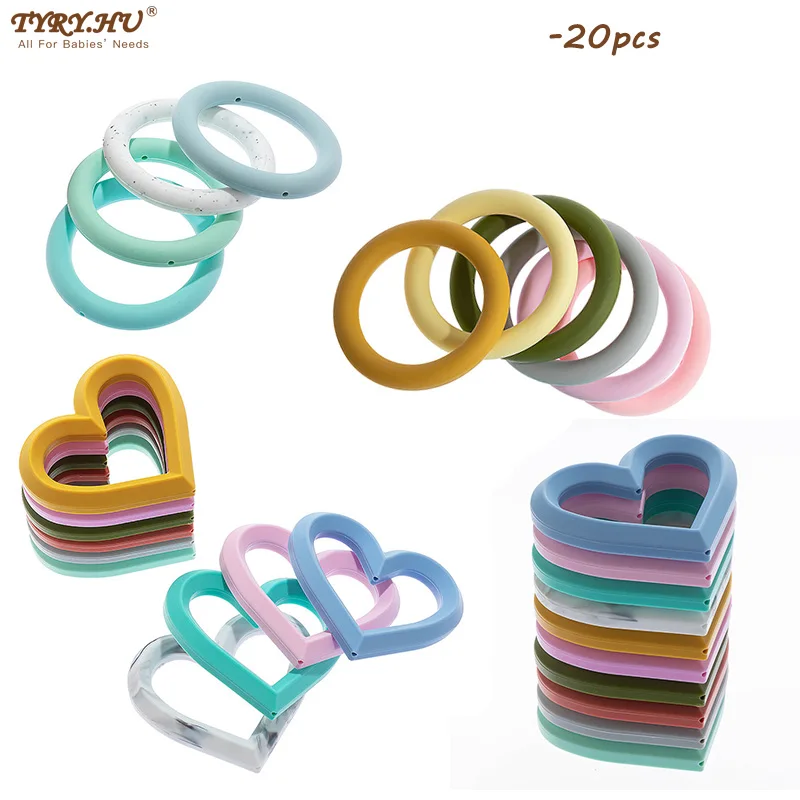 

TYRY.HU 20pcs Baby Teether Soft Silicone Round/Heart Toddler Molar Pain Relief Tool Kids Teether Baby Toy Food Grade Accessories
