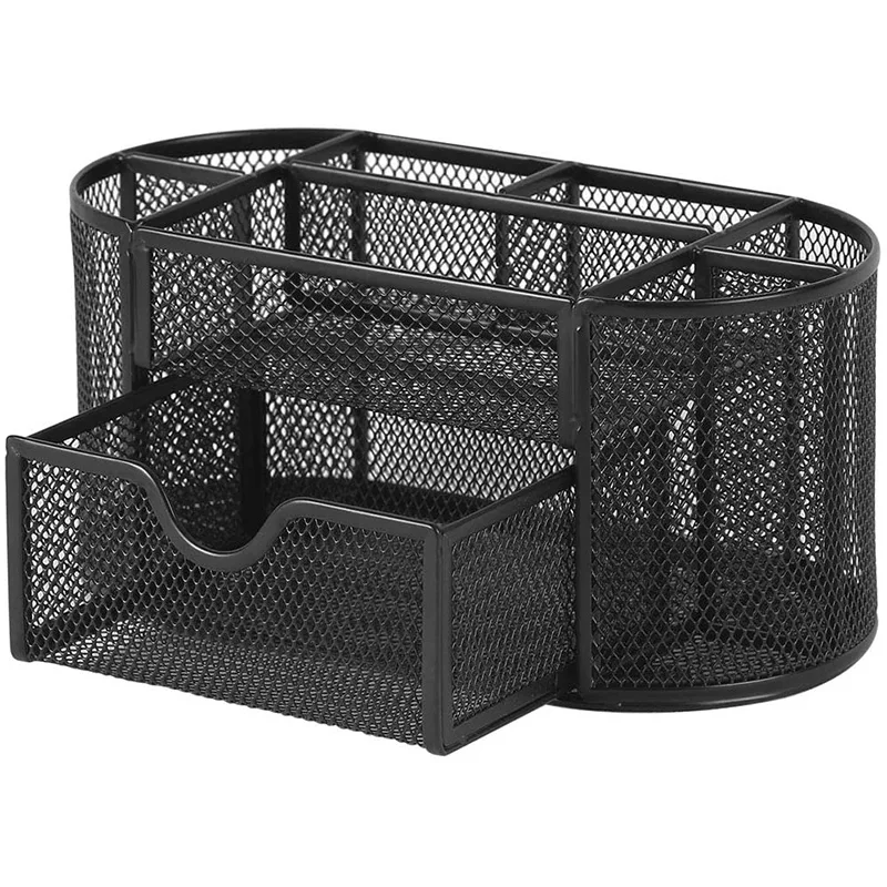 

Metal Office Desk Organizer Caddy with Drawer Pen Holder, Pencil Holder Desktop Organizer with Cards Holder